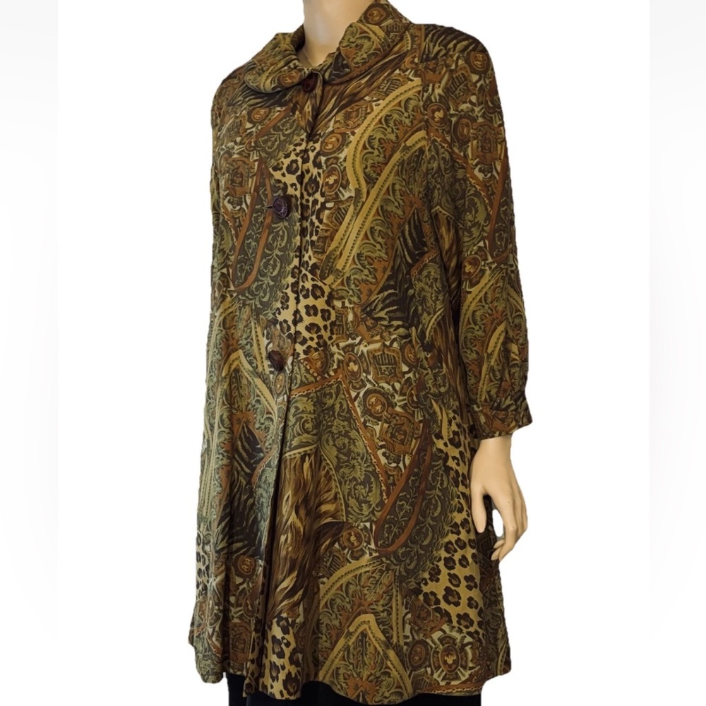 Vintage Bellebonita Animal Print Silk Duster Swing Coat w Removable Liner S/M